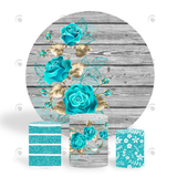 Allenjoy Wood Blue Rose Birthday Party Decoration Round Circle Backdrop Cover Plinth Cylinder Pedestal Cloth Cove