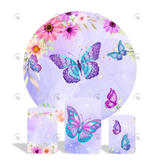 Allenjoy Purple Butterfly Theme Birthday Baby Shower Party Decoration Round Circle Backdrop Cover Plinth Cylinder Pedestal Cover