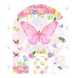 Allenjoy Pink Butterfly Theme Birthday Baby Shower Party Decoration Round Circle Backdrop Cover Plinth Cylinder Pedestal Cover