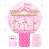 Allenjoy Carousel Theme Happy Birthday Party Decoration Round Circle Backdrop Cover Plinth Cylinder Pedestal Cover