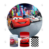 Allenjoy Cars Mcqueen Birthday Party Decoration Round Circle Backdrop Cover Plinth Cylinder Pedestal Cloth Cover