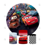 Allenjoy Cars Mcqueen Birthday Party Decoration Round Circle Backdrop Cover Plinth Cylinder Pedestal Cloth Cover