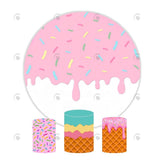 Allenjoy Sprinkle Donut Candy Birthday Baby Shower Party Decoration Round Circle Backdrop Cover Plinth Cylinder Pedestal Cover