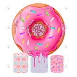 Allenjoy Donut Theme Birthday Baby Shower Party Decoration Round Circle Backdrop Cover Plinth Cylinder Pedestal Cover