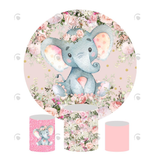 Allenjoy Flora Baby Elephant Birthday Baby Shower Party Decoration Round Circle Backdrop Cover Plinth Cylinder Pedestal Cloth Cover