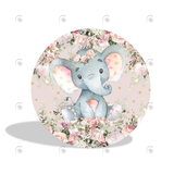 Allenjoy Flora Baby Elephant Birthday Baby Shower Party Decoration Round Circle Backdrop Cover Plinth Cylinder Pedestal Cloth Cover