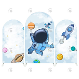 Allenjoy Blue Galaxy Space Astronaut Cartoon Arch Backdrop Wall Cloth Cover For Birthday Baby Shower Party