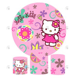 Allenjoy Hello Kitty Theme Happy Birthday Party Decoration Round Circle Backdrop Cover Plinth Cylinder Pedestal Cover