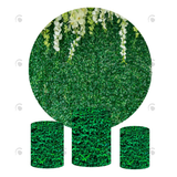 Allenjoy Green Leaves Birthday Party Decoration Round Circle Backdrop Cover Plinth Cylinder Pedestal Cover