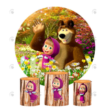 Allenjoy Masha And The Bear Birthday Party Decoration Round Circle Backdrop Cover Plinth Cylinder Pedestal Cloth Cover