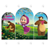 Allenjoy Masha And The Bear Happy Birthday Party Arch Backdrop Wall Cloth Cover