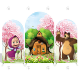 Allenjoy Masha And The Bear Theme Happy Birthday Party Arch Backdrop Wall Cloth Cover