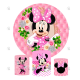 Allenjoy Pink Minnie Birthday Party Decoration Round Circle Backdrop Cover Plinth Cylinder Pedestal Cover