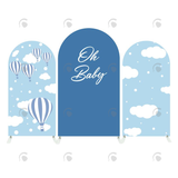 Allenjoy Oh Baby Blue Hot Air Balloon Arch Backdrop Wall Cloth Cover Birthday Baby Shower Gender Reveal Party