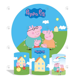 Allenjoy Peppa Pig Theme Birthday Party Decoration Round Circle Backdrop Cover Plinth Cylinder Pedestal Cover