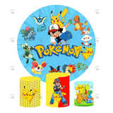 Allenjoy Pokemon Theme Birthday Party Decoration Round Circle Backdrop Cover Plinth Cylinder Pedestal Cover