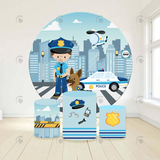 Allenjoy Police Man Theme Birthday Party Decoration Round Circle Backdrop Cover Plinth Cylinder Pedestal Cloth Cover