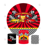 Allenjoy Racing Car Birthday Party Decoration Round Circle Backdrop Cover Plinth Cylinder Pedestal Cloth Cover