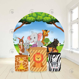 Allenjoy Safari Animal Birthday Party Decoration Round Circle Backdrop Cover Plinth Cylinder Pedestal Cloth Cover