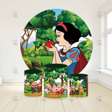 Allenjoy Snow White Birthday Party Decoration Round Circle Backdrop Cover Plinth Cylinder Pedestal Cloth Cover