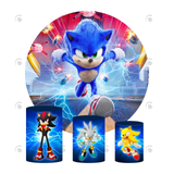 Allenjoy Sonic Birthday Party Decoration Round Circle Backdrop Cover Plinth Cylinder Pedestal Cover