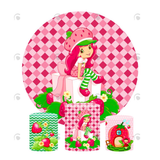 Allenjoy Strawberry Shortcake Happy Birthday Party Decoration Round Circle Backdrop Cover Plinth Cylinder Pedestal Cloth Cover