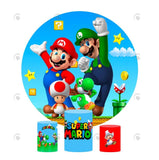 Allenjoy Mario Theme Birthday Party Decoration Round Circle Backdrop Cover Plinth Cylinder Pedestal Cloth Cover