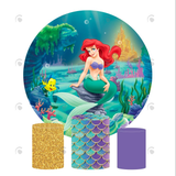 Allenjoy The Little Mermaid Birthday Party Decoration Round Circle Backdrop Cover Plinth Cylinder Pedestal Cloth Cover