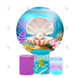 Allenjoy Under The Sea Mermaid Birthday Party Decoration Round Circle Backdrop Cover Plinth Cylinder Pedestal Cover