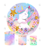 Allenjoy Flora Unicorn Birthday Party Decoration Round Circle Backdrop Cover Plinth Cylinder Pedestal Cloth Cover