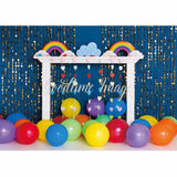 Allenjoy Rainbow Cloud Blue Backdrop with Balloons for Children Birthday