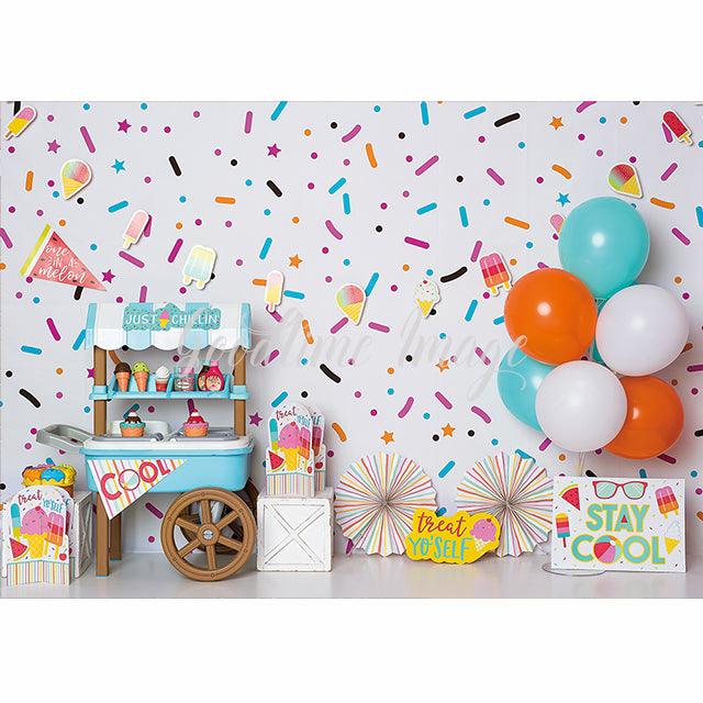 Allenjoy Ice Cream Colorful Sprinkle Treat YO' SELF Summer Backdrop for Kid's Birthday Baby Shower - Allenjoystudio