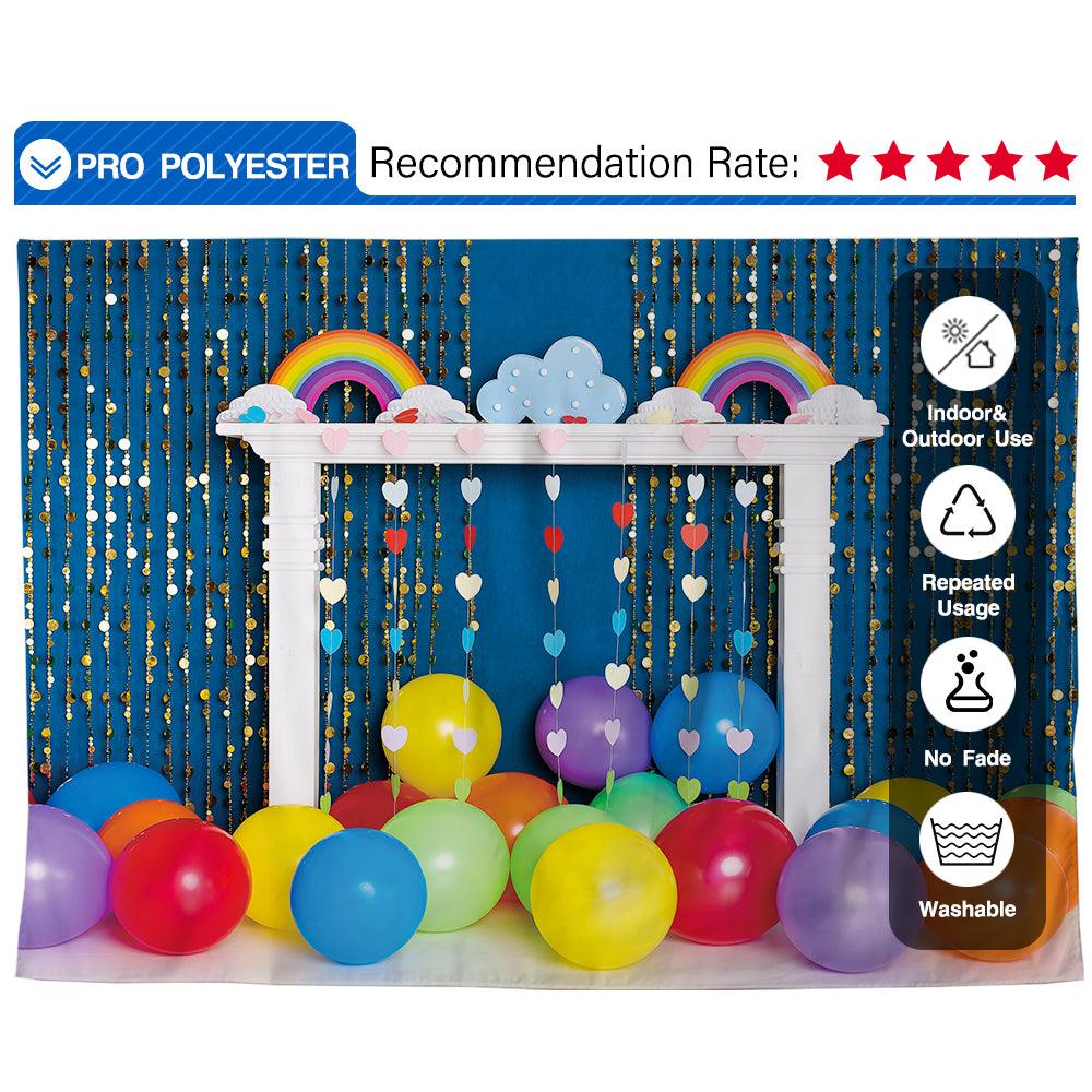 Allenjoy Rainbow Cloud Blue Backdrop with Balloons for Children Birthday - Allenjoystudio