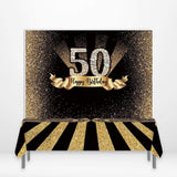 Allenjoy 40th 50th Golden Black Backdorp Stipes Giliter Tablecloth