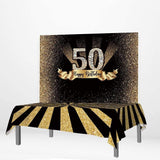 Allenjoy 40th 50th Golden Black Backdorp Stipes Giliter Tablecloth - Allenjoystudio