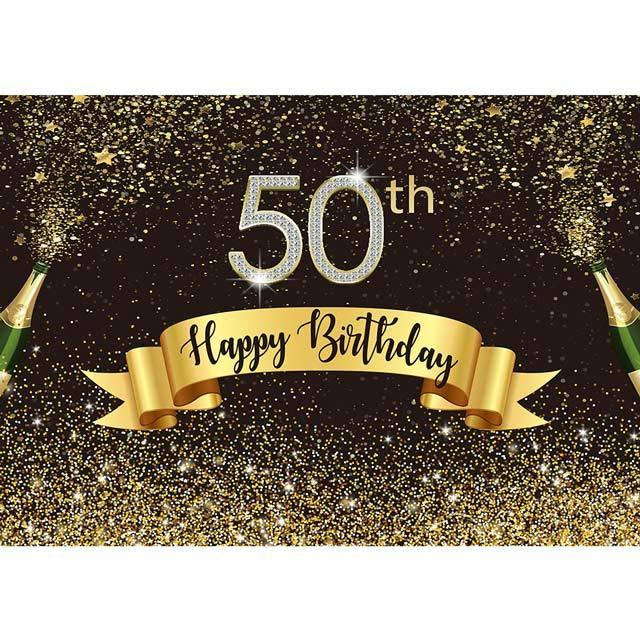 Allenjoy 50th Happy Birthday Champagne Golden Black Backdrop - Allenjoystudio
