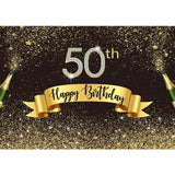 Allenjoy 50th Happy Birthday Champagne Golden Black Backdrop