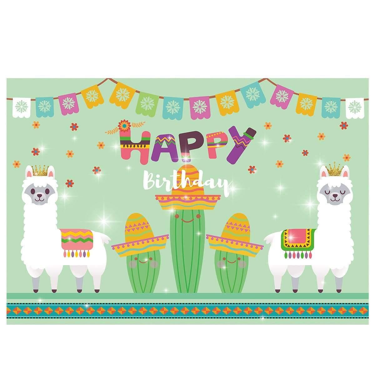 Allenjoy Alpaca Crown Cactus Glitter Happy Birthday Backdrop - Allenjoystudio