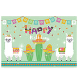Allenjoy Alpaca Crown Cactus Glitter Happy Birthday Backdrop