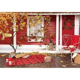 Autumn Picnic Terrace Red Plaid Basket Courtyard Backdrop
