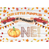 Allenjoy Autumn Our Little Pumpkin is Turning One White Wood Backdrop