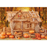 Allenjoy Autumn Pumpkin Wooden House Backdrop in Forest Backdrop