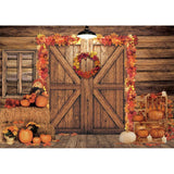 Allenjoy Autumn Barn Wooden House Pumpkins for Family Photography Backdrop