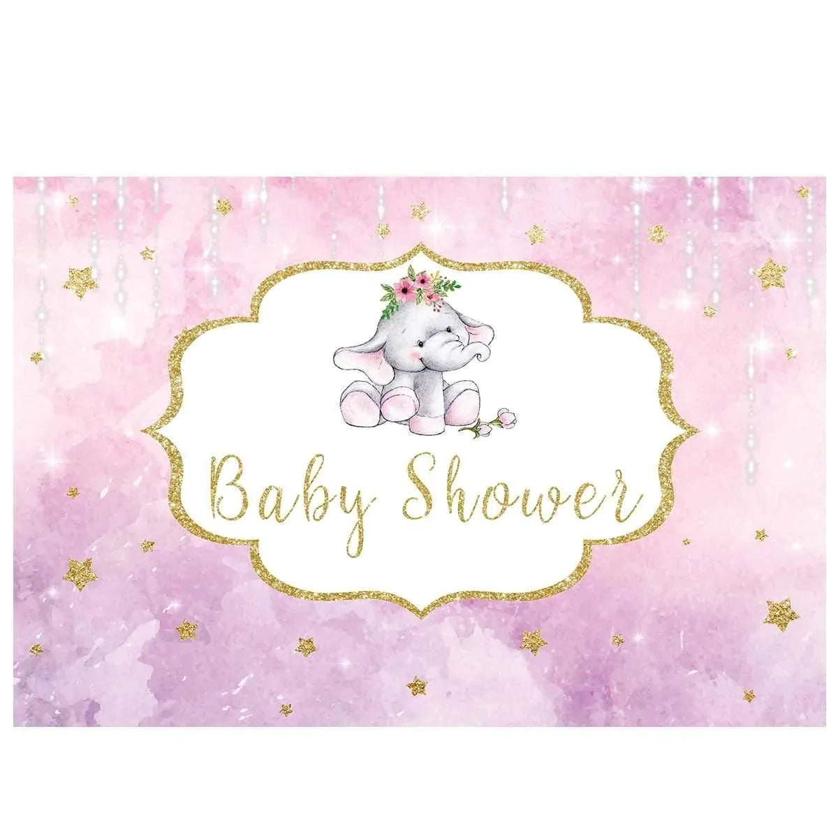 Allenjoy Baby Shower Elephant Stars Pink Watercolor Backdrop - Allenjoystudio