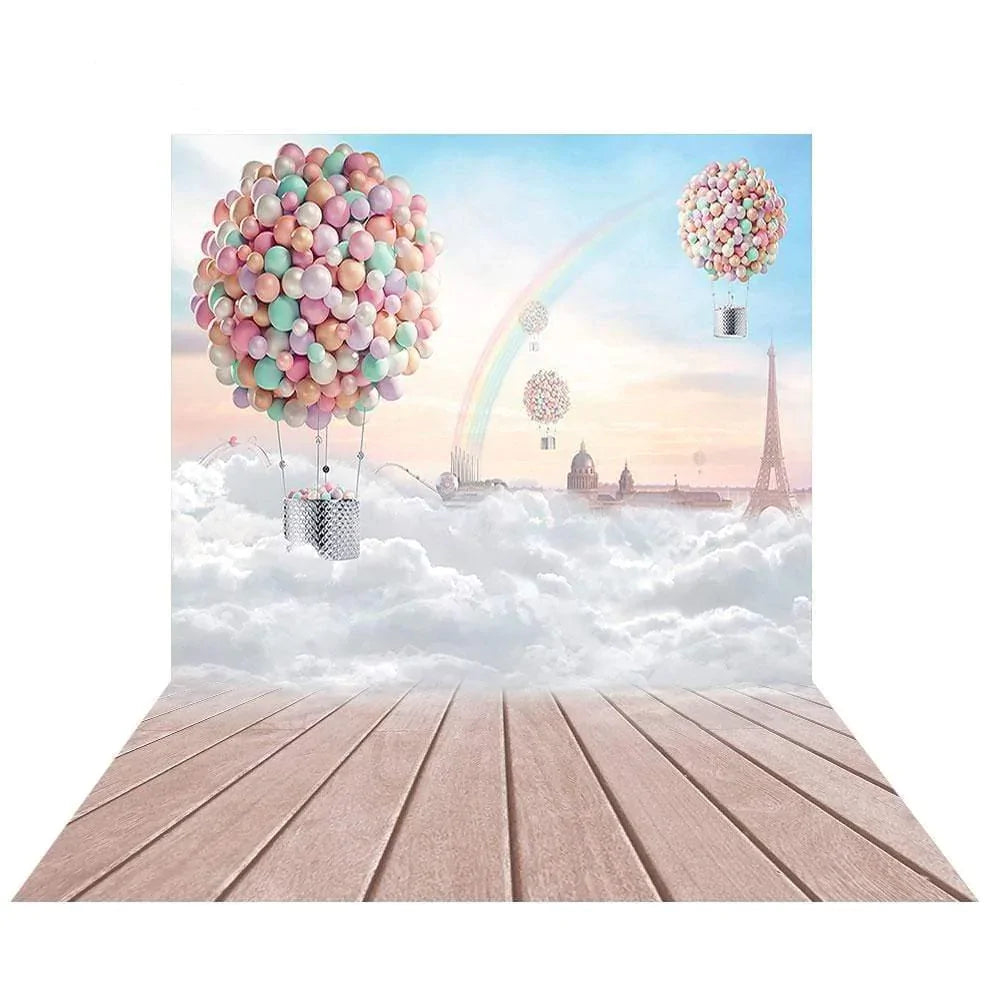 Allenjoy Backdrop 2019 Air Ballon Rainbow Tower Rosy Clouds Childen Travel Backgound - Allenjoystudio