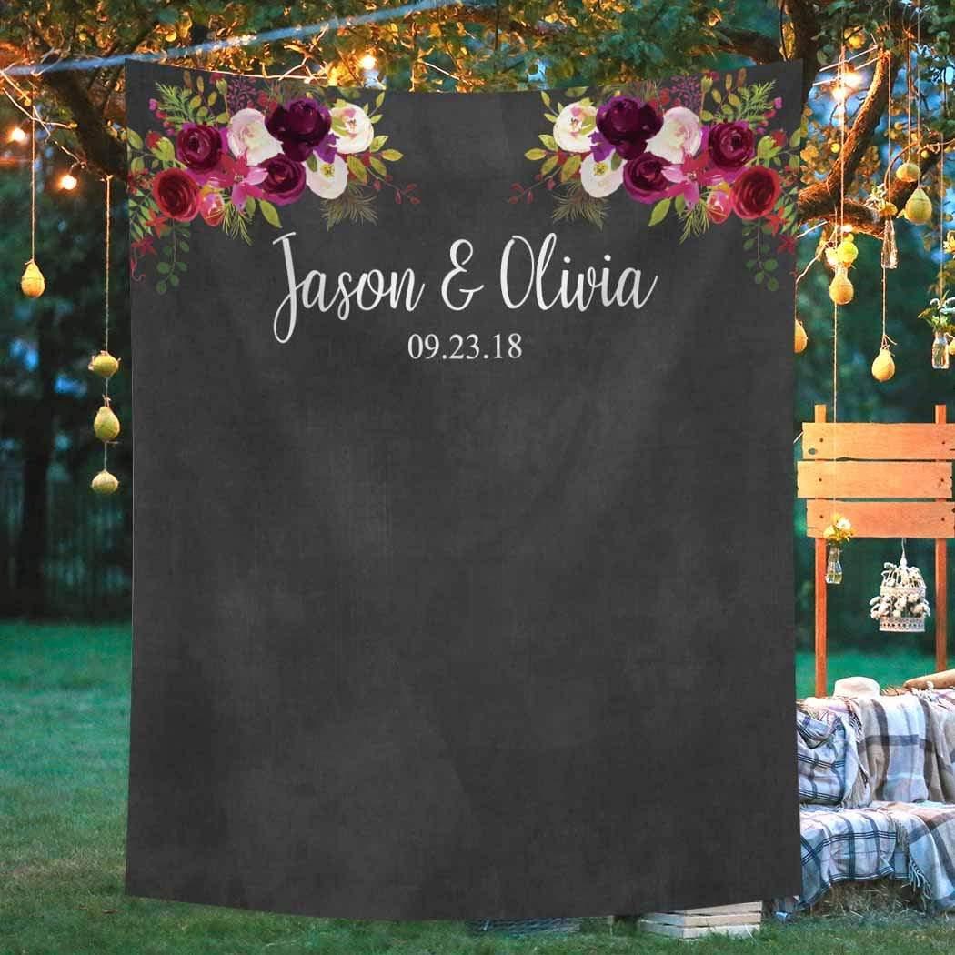 Allenjoy Backdrop Chalkboard Dark Floral Love Wedding Bridal Shower Anniversary Romantic Photocall Custom Personalized - Allenjoystudio