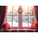 Allenjoy Christmas Bay Window Red Curtain Winter Snowy Backdrop - Allenjoystudio