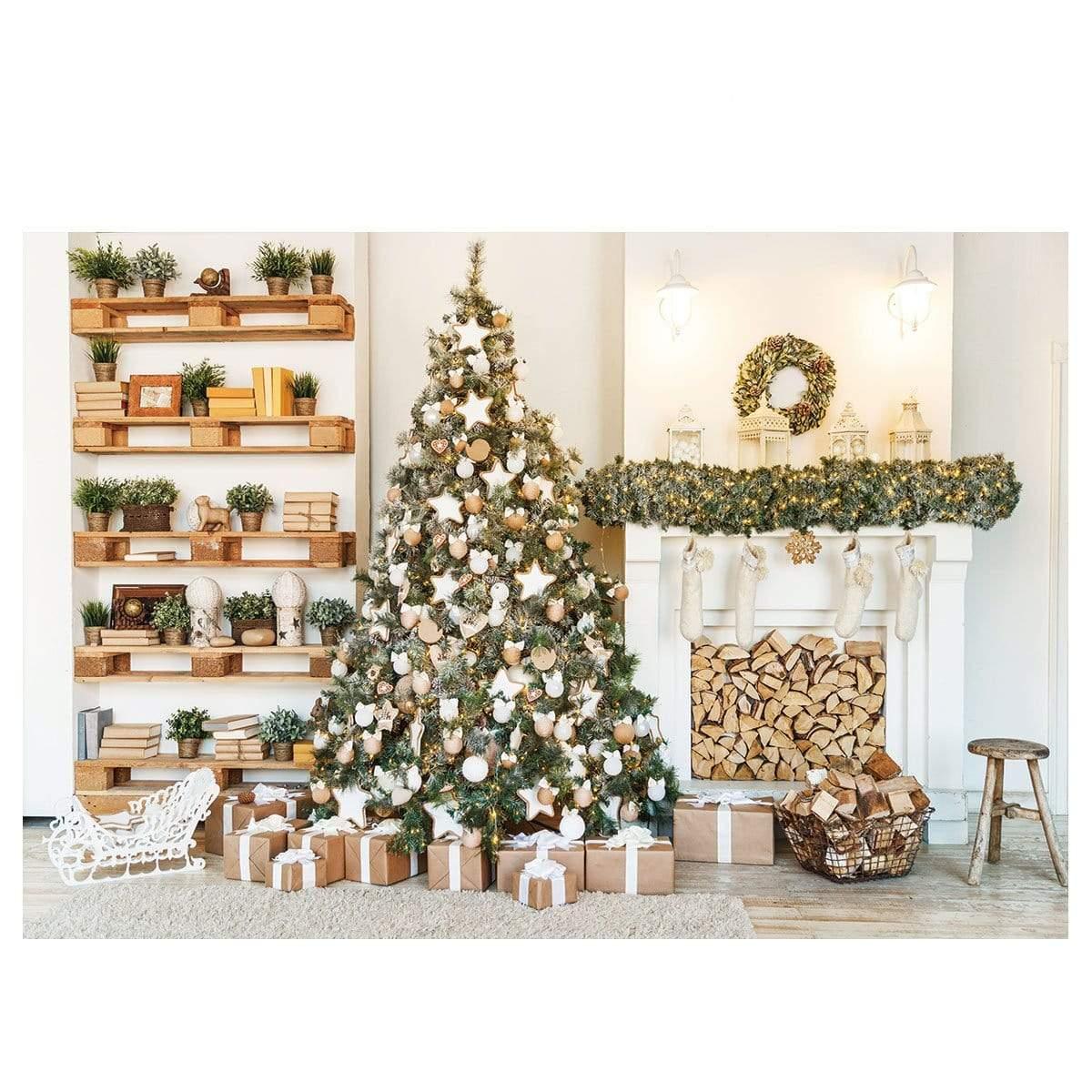 Allenjoy Christmas Tree Xmas Fireplace Indoor Backdrop for Family - Allenjoystudio