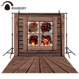 Allenjoy Backdrop for Christmas Wood Cottage Window Toy Bear Glitter Snowflake Background