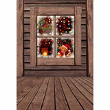Allenjoy Backdrop for Christmas Wood Cottage Window Toy Bear Glitter Snowflake Background - Allenjoystudio